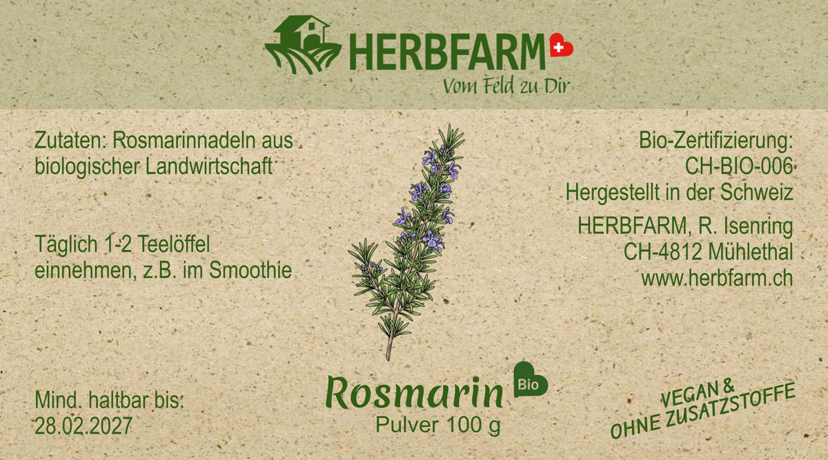 Etikette Rosmarin Pulver