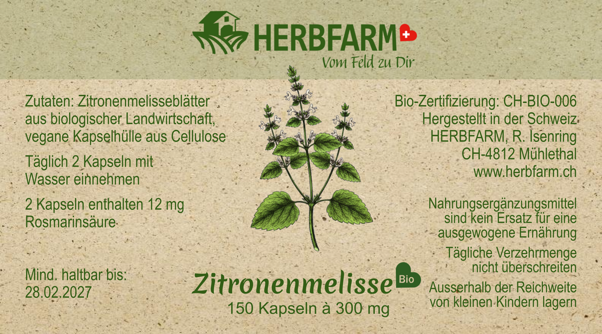 Etikette Zitronenmelisse 150 Kapseln