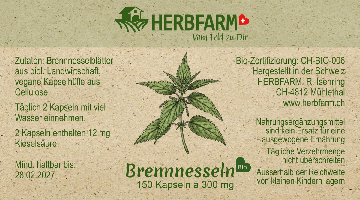 Etikette 150 Brennnesselkapseln